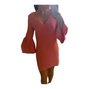 H&M V-Neck Trumpet Sleeve Mini Dress | Size 6 | Hot Pink
